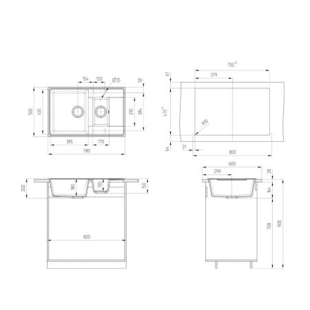 Кухонная мойка Grandex Aqua Topline 600111, белый