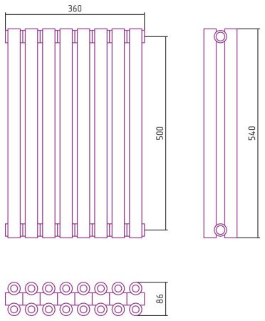 Отопительный радиатор ЭСТЕТ-00 н/ж 500х360 / 8 сек (ЗОЛОТО)