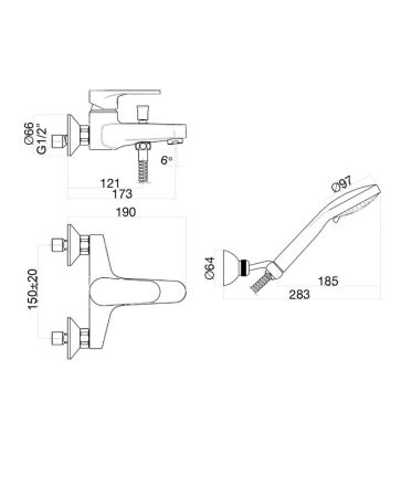 Смеситель для ванны Fiore KYMA 75CR6504, хром, артикул 75CR6504