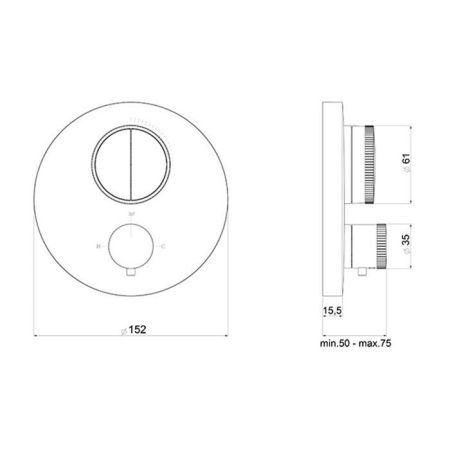 Смеситель для душа, Almar, Core, тип открывания воды-нажимной (кнопки), тип регулирования воды-термостатический картридж, монтаж-настенный встраиваемый, отверстия для монтажа-1, внутренняя часть-необходимо заказать, для 2-х потребителей, цвет-High Brass B, артикул E176632.HB