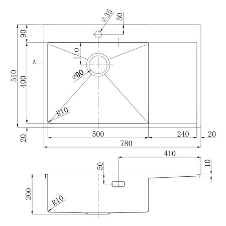 Кухонная мойка Lemark KEZADRA 780L прямоугольная с крылом из нержавеющей стали (чаша СЛЕВА) цвет: сталь (9937149), артикул 9937149