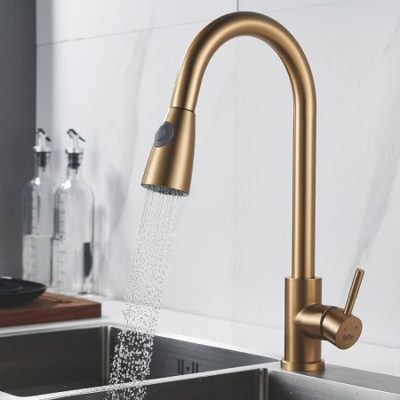 Смеситель для кухни с выдвижным изливом Raffine F213G, золотой сатин, артикул F213G