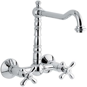Emmevi Deco Old, настенный двухвентильный кухонный смеситель (поворотный излив 22,5 см), цвет хром