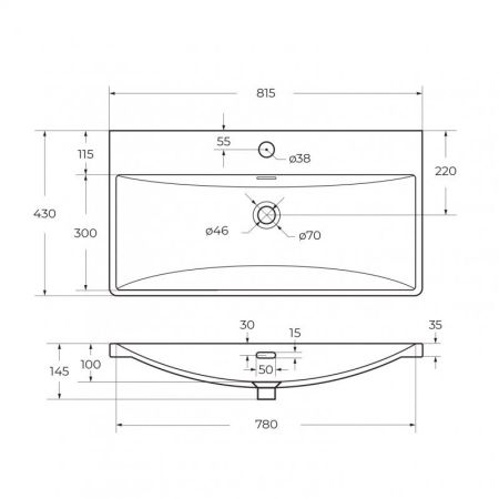 Керамическая раковина BB-8076-3-80, 810x430x145, артикул BB-8076-3-80