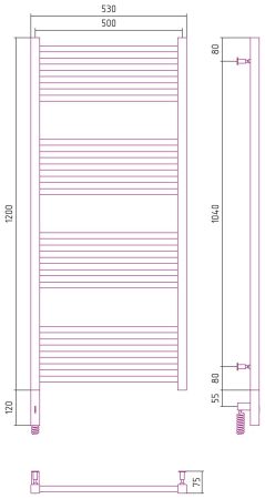 Полотенцесушитель электрический "МОДУС 3.0" 1200х500 / МЭМ левый (Белый), артикул 12-5700-1250