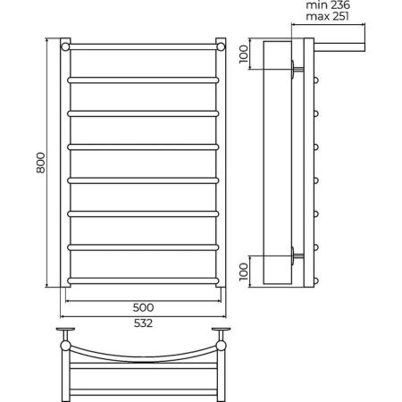 Полотенцесушитель водяной с полкой Terminus Классик П8 50х80, артикул 4670078554604