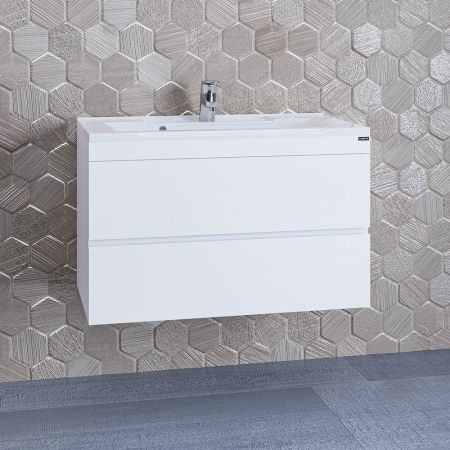 Тумба под раковину Санта Марс 80 см, 700186е, 2 ящика, подвесная, белый ум. Elen 80 литой мрамор), артикул 700186е