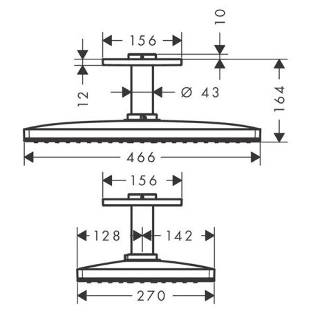 AX  Верхний душ 460 х 270мм, 1jet, с потолочным держателем 100мм, цвет: хром