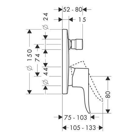 HG Metris Смеситель для ванны, встраиваемый, переключатель вакумный, внешняя часть, с защитой EN1717, цвет: хром
