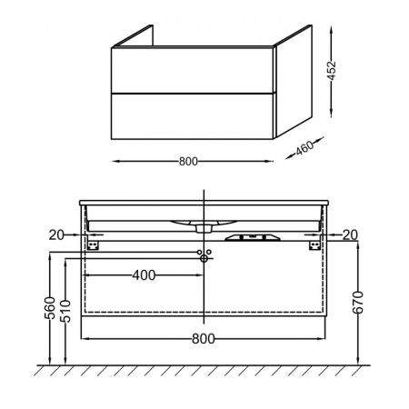 Тумба под раковину Jacob Delafon Vox 80 EB2078-R2-G92 подвесная Миндальная, артикул EB2078-R2-G92