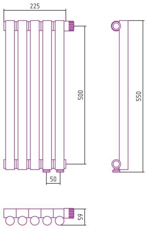 Отопительный радиатор ЭСТЕТ-1 н/ж EU50 правый 500х225 / 5 сек (Матовое ЗОЛОТО), артикул 032-0311-5005