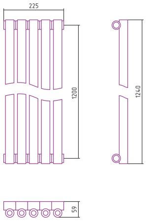 Отопительный радиатор ЭСТЕТ-0 н/ж 1200х225 / 5 сек (Матовый ЧЁРНЫЙ), артикул 31-0331-1205