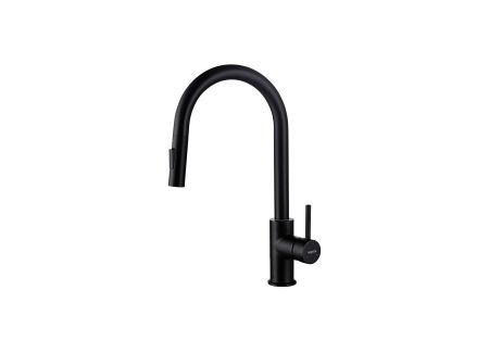 Смеситель для кухни с вытяжным изливом 2 jet AQUATEK, матовый черный AQ1384MB ЕВРОПА, артикул AQ1384MB