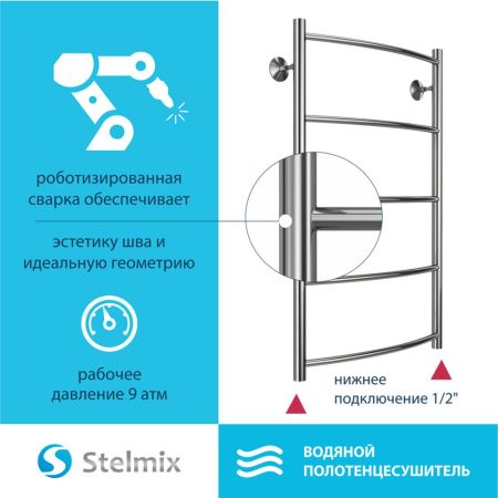 Полотенцесушитель водяной Stelmix 80x50 см, дуга, артикул 4670078541130