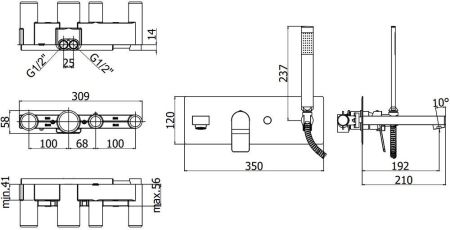 Смеситель для ванны с душем Paffoni Tilt TI001BO (с внутренней частью), артикул TI001BO