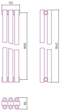 Отопительный радиатор ЭСТЕТ-00 н/ж 1800х135 / 3 сек (ЗОЛОТО), артикул 03-0332-1803