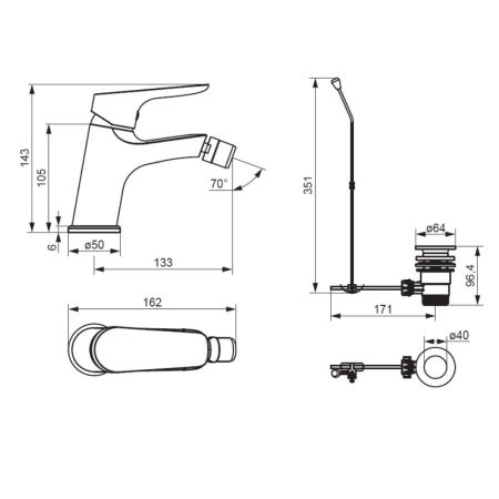 770240000 Jupiter, смеситель для биде с донным клапаном, хром, артикул 770240000