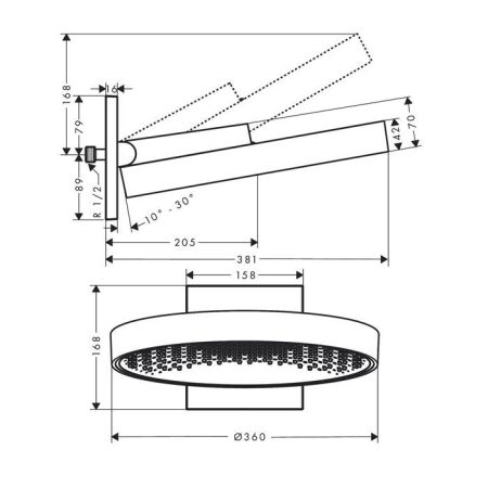 HG Rainfinity Верхний душ 360 1jet с настенным креплением, шлифованный черный хром, артикул 26230340