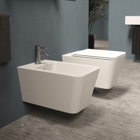 Биде, Alice, Hide, тип установки-подвесной, ширина, мм-350, глубина, мм-550, высота, мм-285, форма чаши-прямоугольная, отверстия для смесителя-1, материал-керамика, вид грязеотталкивающего покрытия-Aliglaze+, крепления в комплекте, без сливного механизма,, артикул 31220109SET