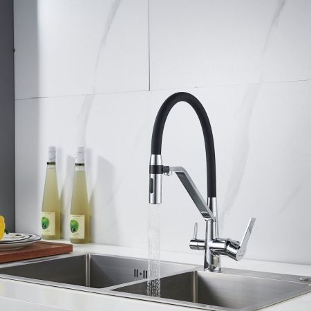 Смеситель для кухни с гибким изливом и подключением фильтра Shevanik S278, хром, артикул S278