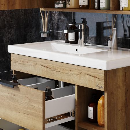 Тумба Onika Легран 80 подвесная, дуб галифакс (ум. Фостер 80 Пр.), артикул 108047