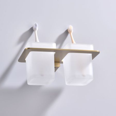 Стакан для ванной комнаты двойной Raglo R301.08.03, золотой сатин