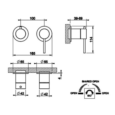 GESSI 316 Встраиваемый смеситель, на 2 источника (внешняя часть), цвет: Black XL, артикул 54077#299