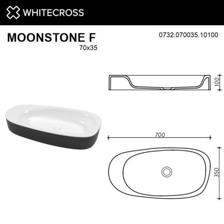 Умывальник WHITECROSS Moonstone F 70x35 (черный/белый глянец) иск. камень, артикул 0732.070035.10100