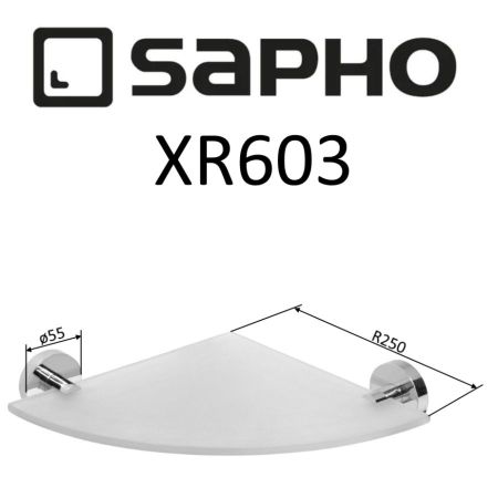 Полка X-ROUND стеклянная угловая 250x250 мм, с хромированными держателями, Sapho, артикул XR603