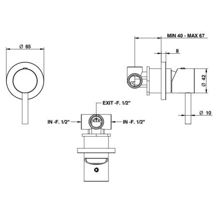 Bongio T Leva Laterale Встраиваемый смеситель для душа, цвет золото