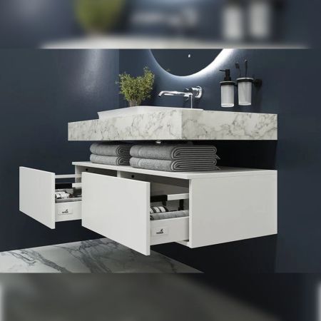 Тумба подвесная без столешницы Velvex Unit tp.UNI.60.1Y белый глянец, 60 см, артикул tp.UNI.60.1Y белый глянец