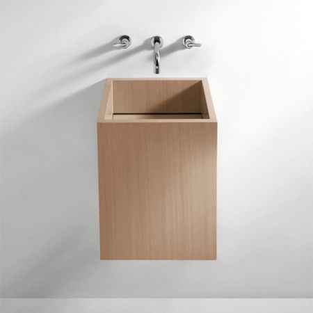 Agape Cube Раковина подвесная 40x40x50 см, с полированным сливом, квадратная, без отв., цвет: натуральный дуб