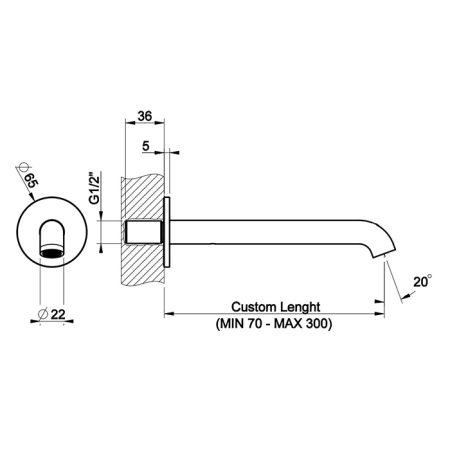 GESSI Origini Настенный излив с длиной под заказ., цвет: хром, артикул 66104#031