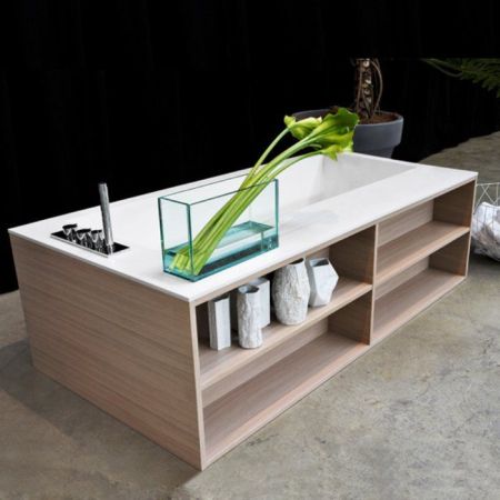 ANTONIO LUPI BIBLIO Ванна отдельностоящая 1900х1000х535 мм., левая, с ножками и нажимным донным клапаном, Corian, цвет белый, панели Rovere naturale, артикул BIBLIO65.SX rovere naturale