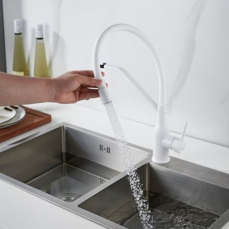 Смеситель для кухни с гибким изливом Shevanik S343C-1, белый