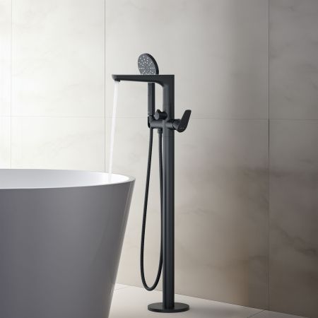 Смеситель для ванны напольный (внешняя и скрытая часть) AQUATEK, матовый черный AQ1145MB БЕТТА, артикул AQ1145MB