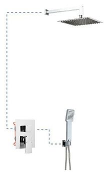 AQG Bold, душевой комплект EC205 на 2 потребителя: с квадратным верхним душем 25х25 см и кронштейном 35 см, цвет хром