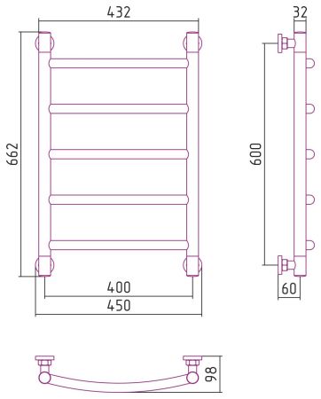 Полотенцесушитель водяной "ГАЛАНТ+" 600х400 (Без покрытия), артикул 00-0200-6040