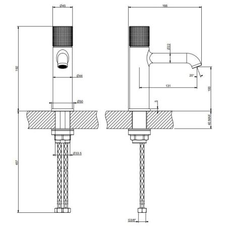 Gessi HABITO Смеситель для раковины, с донным клапаном, цвет Brass Brushed PVD