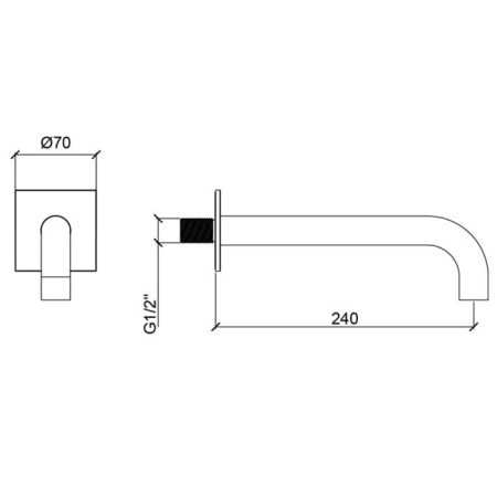 ALMAR Излив настенный 24 cм для ванны с квадратным отражателем, цвет золото PVD, артикул E098011.GO