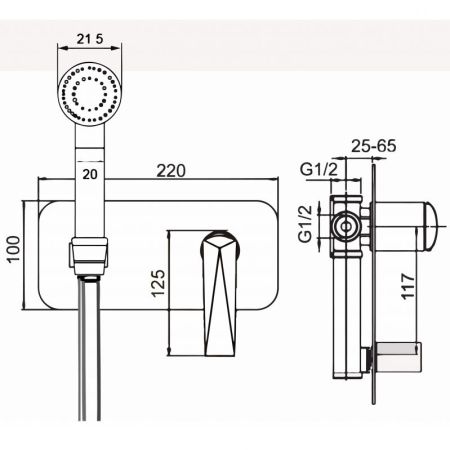 Гигиеническая лейка со смесителем VENTURO белый + хром, артикул 377-W