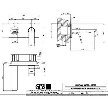 GESSI Rilievo Встраиваемый смеситель для раковины с изливом 175мм (внешние части), цвет: хром