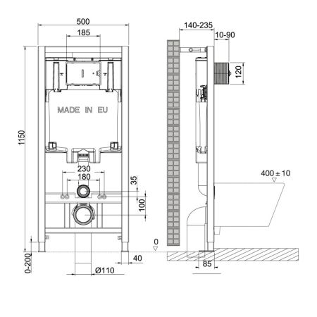 Комплект 3в1: Инсталляция Lemark PENEDA с кнопкой смыва BIT хром глянец + унитаз подвесной GLAZER Торнадо (100801427), артикул 100801427