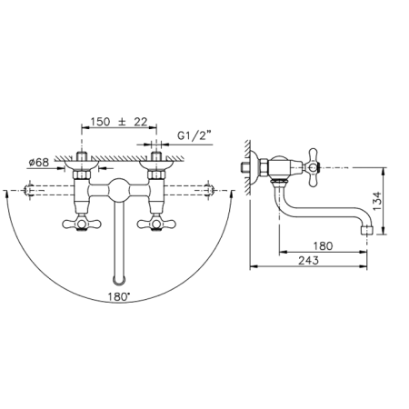 Nicolazzi Nuova Brenta Смеситель для раковины с 2мя ручками, настенный, цвет: бронза, артикул 2505BZ