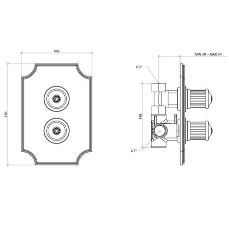 Bongio Impero Встраиваемый термостатический смеситель (1 источник), цвет хром/Blue and Red Swarovski, артикул 65544CR00