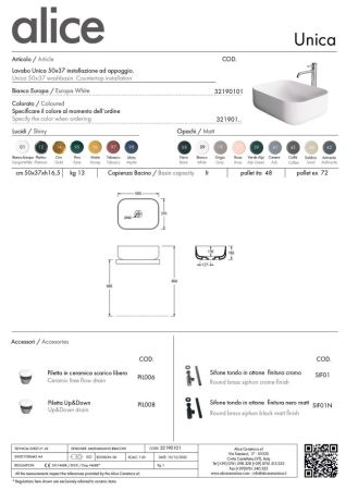 Alice Unica, накладная прямоугольная раковина с закругленными краями 50x37x16h см, цвет серый матовый, артикул 32190119