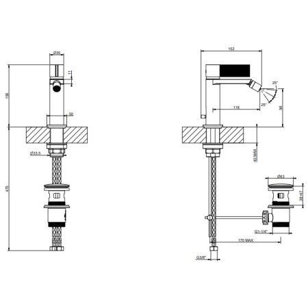 GESSI  INVERSO DIAMANTATO Смеситель для биде с донным клапаном и соединительными шлангами, цвет: Brass Brushed PVD GESSI  INVERSO DIAMANTATO Смеситель для биде с донным клапаном и соединительными шлангами, цвет: Brass Brushed PVD