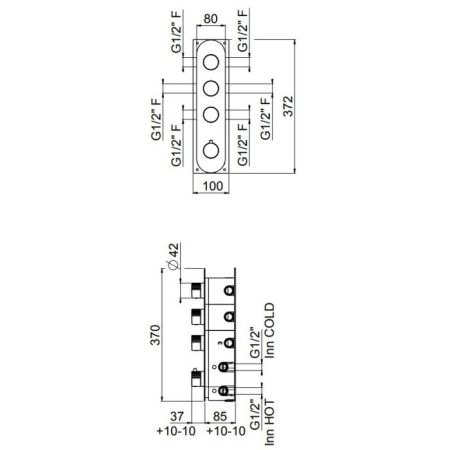 Внутренняя часть, Carimali, назначение-смеситель для душа термостатический, на 3 параллельных выхода, стандарт подвода воды-1/2", не окрашен