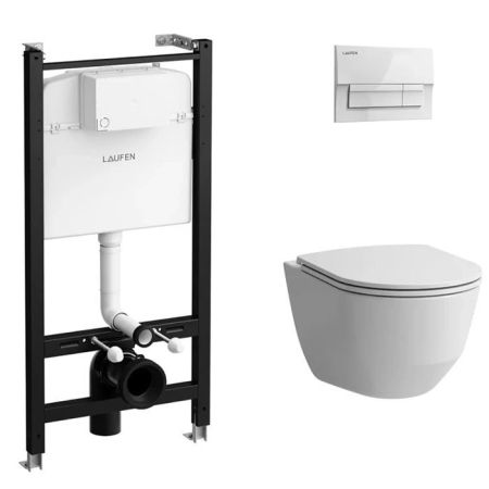 LAUFEN Pro Унитаз подвесной, безободк смыв Rimless, с инсталляционной системой, сиденье с микрол тонкое, панель смыва белая, артикул Z.RU93.0.761.6