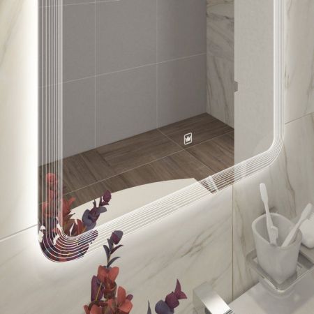 Зеркало DUET CEZARES с лазерной гравировкой, контурной подсветкой и сенсорным выключателем, артикул CZR-SPC-DUET-1100-800-LED-TCH